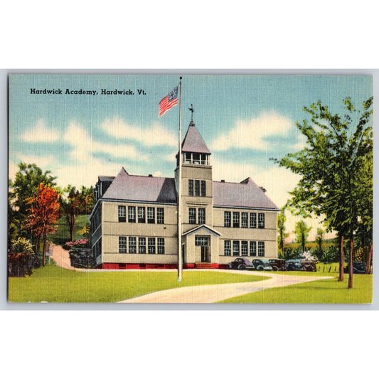 Hardwick VT Vermont Hardwick Academy 1940s Linen Postcard Unused