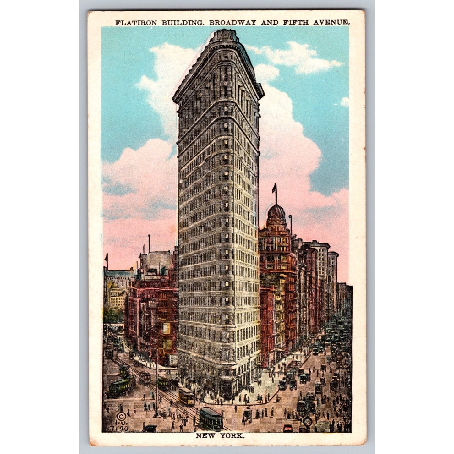 New York City NY Flatiron Building Broadway 5th Ave White Border Postcard Unused