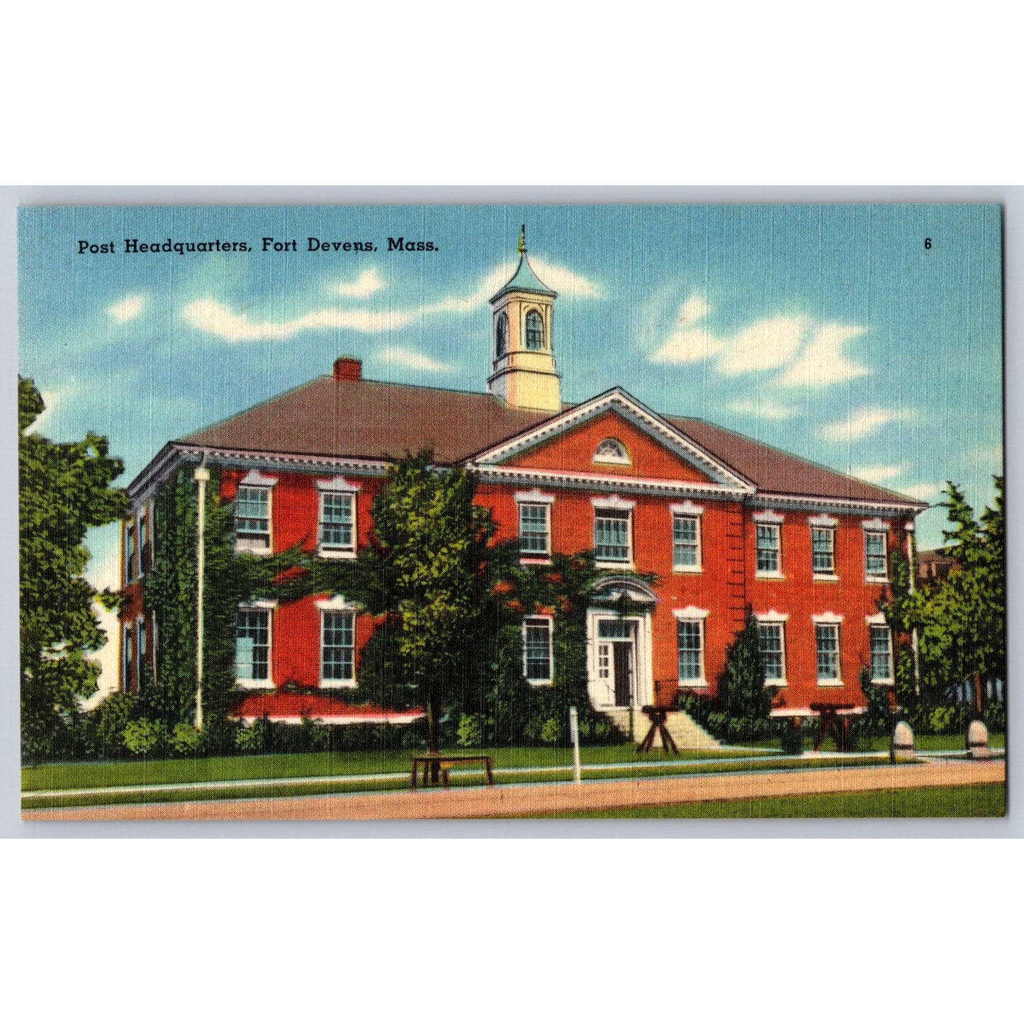 Fort Devens MA Massachusetts Post Headquarters Linen Postcard Unused