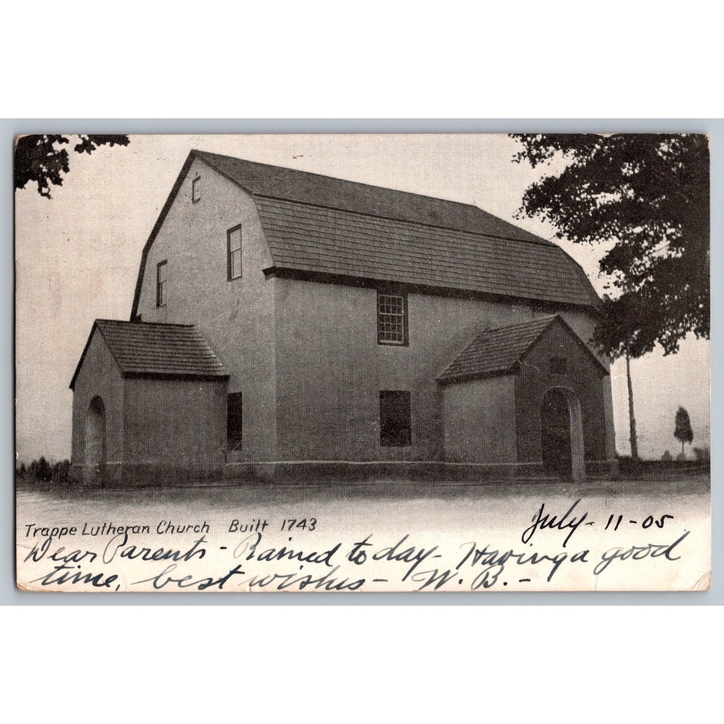Trappe PA Pennsylvania Trappe Lutheran Church 1905 Undivided Back Postcard Used
