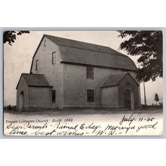 Trappe PA Pennsylvania Trappe Lutheran Church 1905 Undivided Back Postcard Used