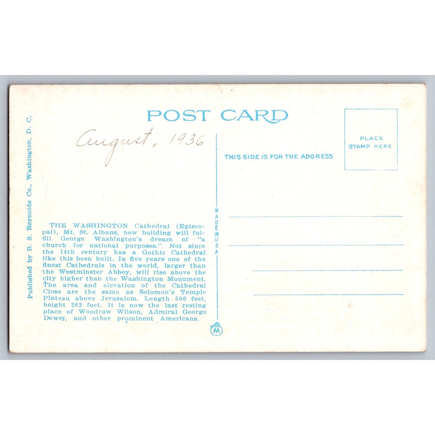 Washington DC Cathedral St Peter & Paul 1936 White Border Postcard Unused