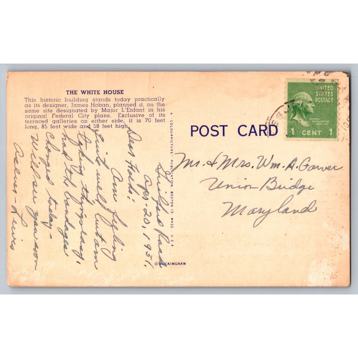 Washington DC White House 1933 Linen Postcard Used Colourpicture