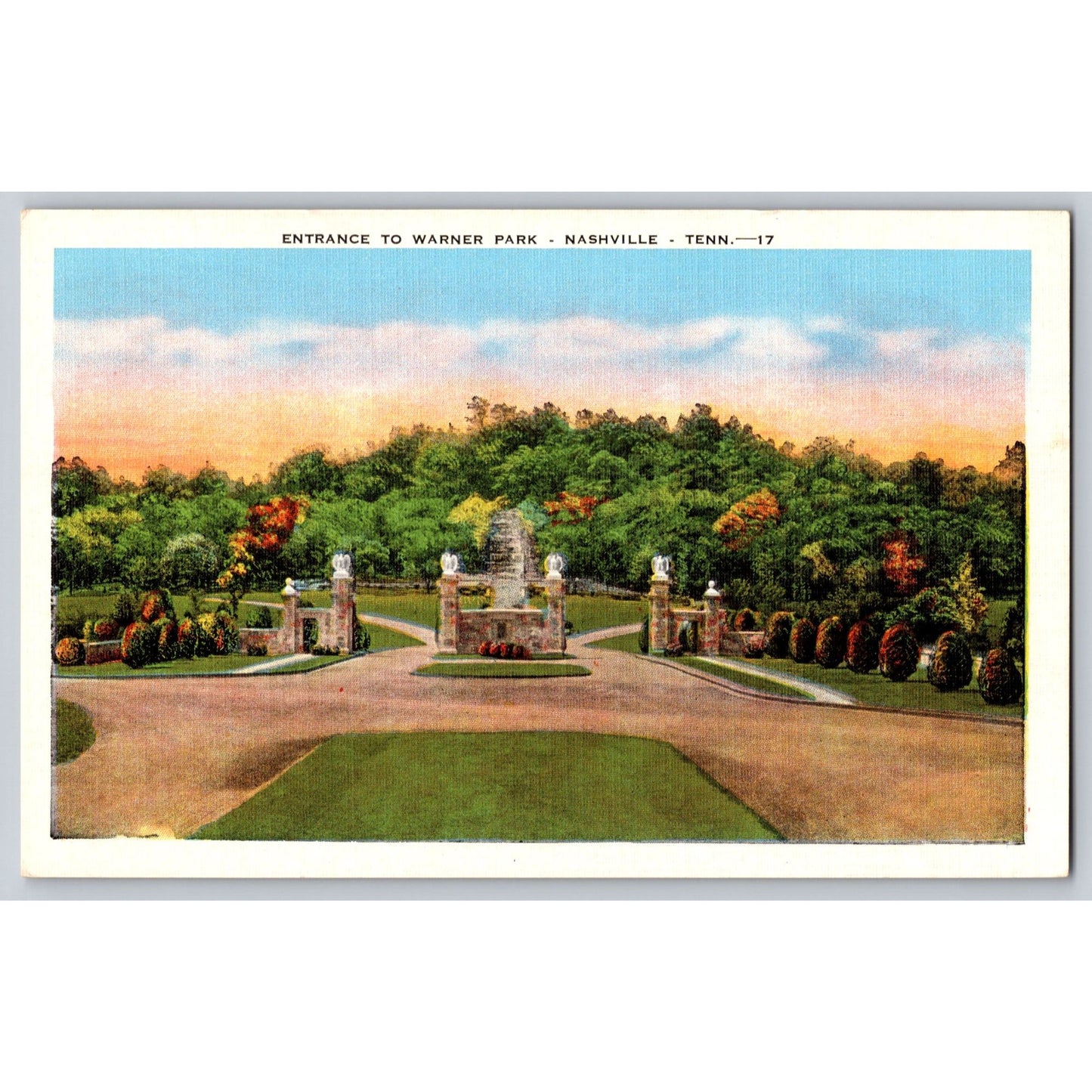 Nashville TN Tennessee Warner Park Entrance White Border Postcard Unused