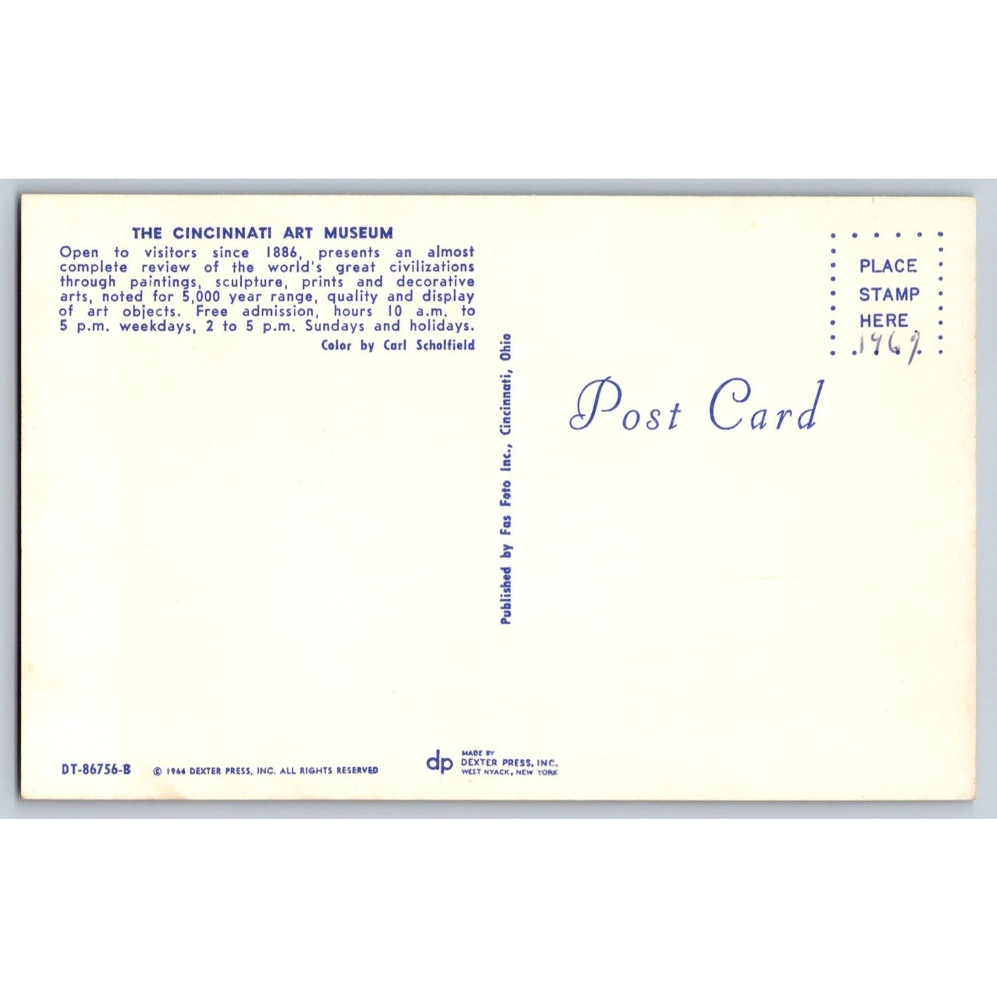 Cincinnati OH Ohio Art Museum 1964 Chrome Postcard Dexter Press