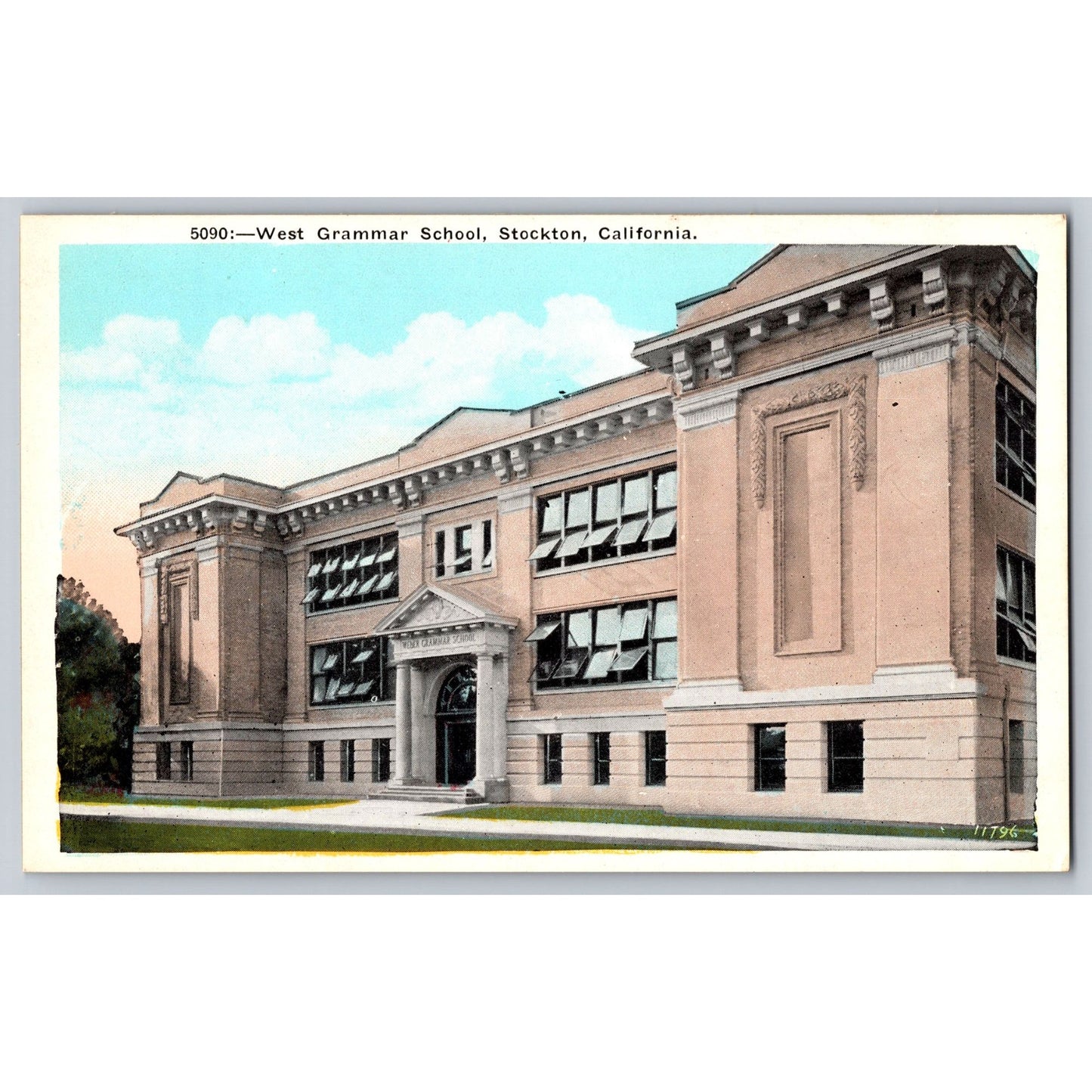 Stockton CA California West Grammar School 1920s Postcard Pacific Novelty Co.