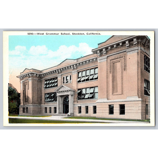Stockton CA California West Grammar School 1920s Postcard Pacific Novelty Co.