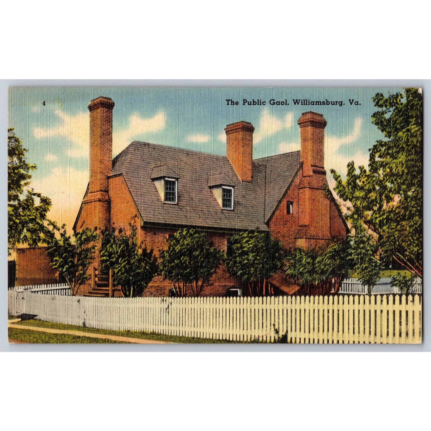 Williamsburg VA Virginia Public Gaol Linen Postcard Unused Tichnor Bros