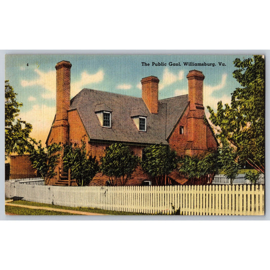 Williamsburg VA Virginia Public Gaol Linen Postcard Unused Tichnor Bros