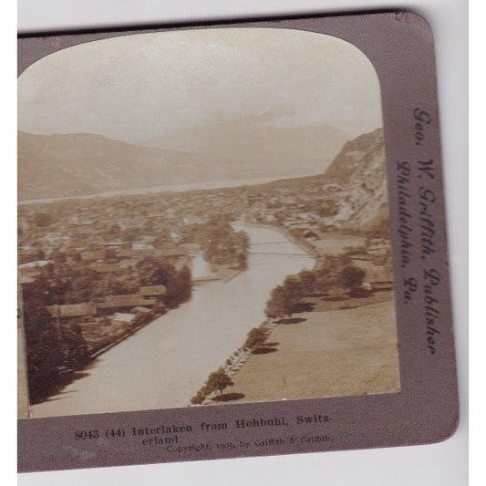 Interlaken from Hohbuhl Switzerland Stereoview Griffith & Griffith 1905