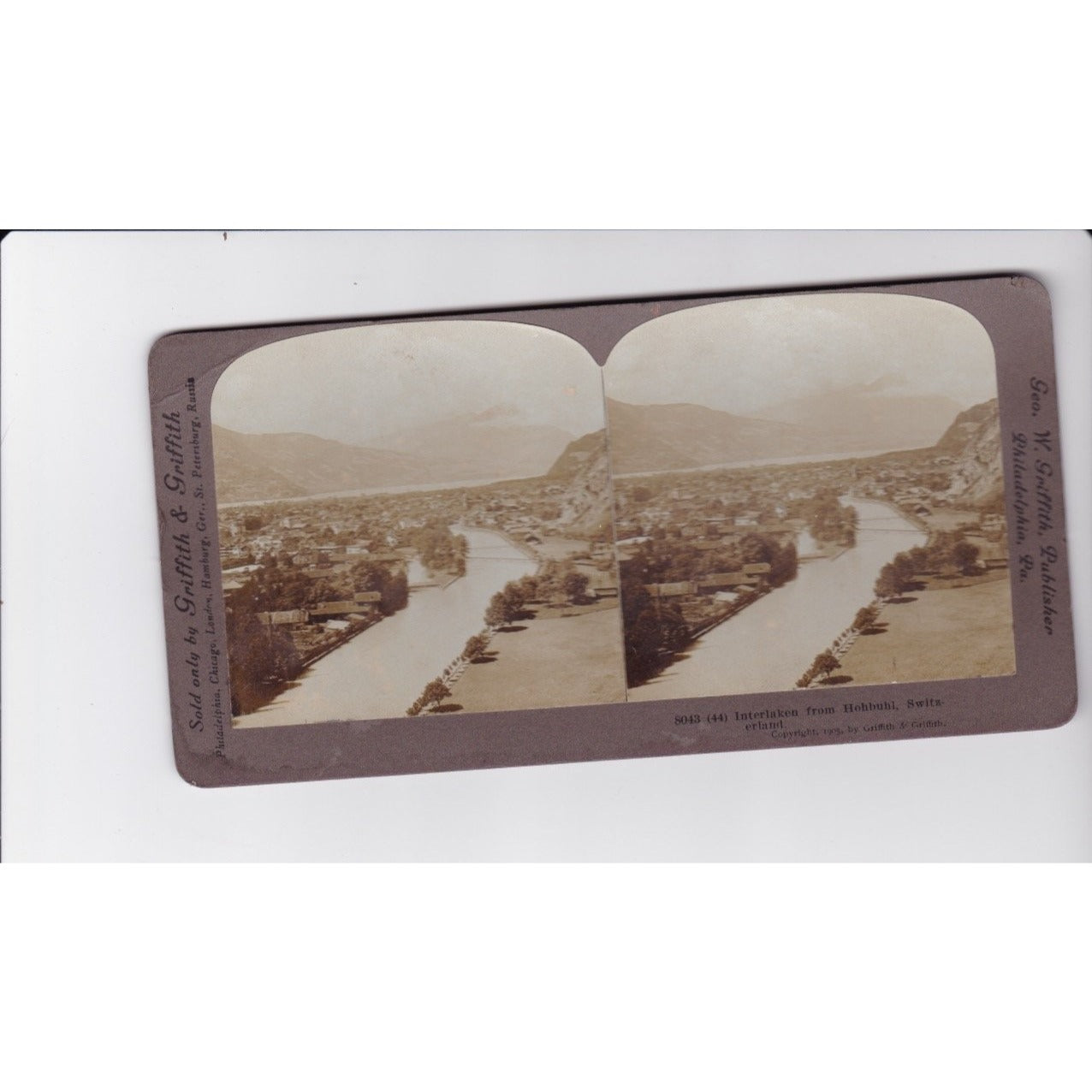 Interlaken from Hohbuhl Switzerland Stereoview Griffith & Griffith 1905