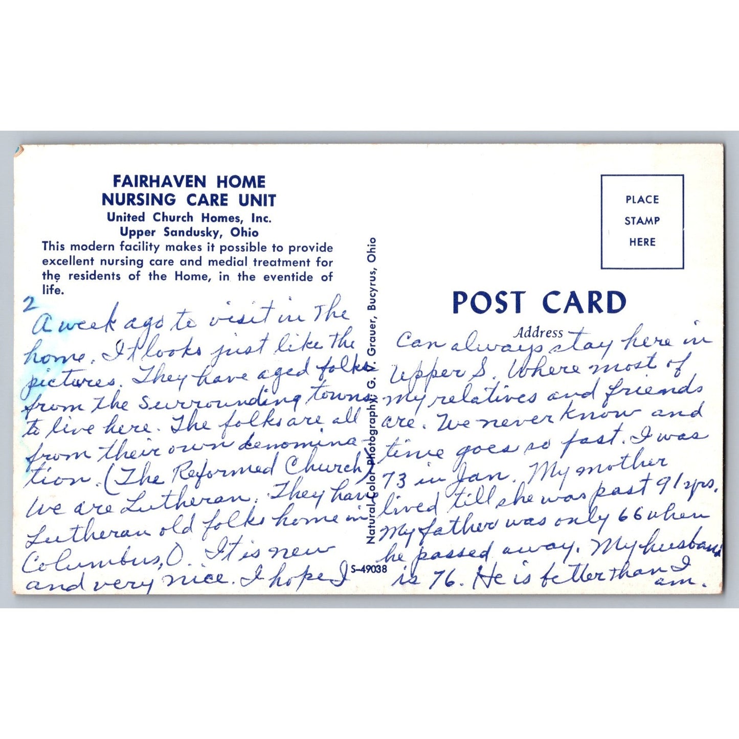 Upper Sandusky OH Ohio Fairhaven Home Nursing Care Unit Chrome Postcard Used