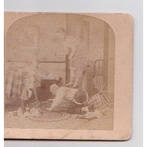 Domestic Interior Scene Stereoview Card Unmarked Vintage Sepia