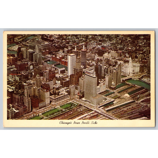 Chicago Illinois IL Near North Side Aerial View Chrome Postcard C.T. Art-Colortone