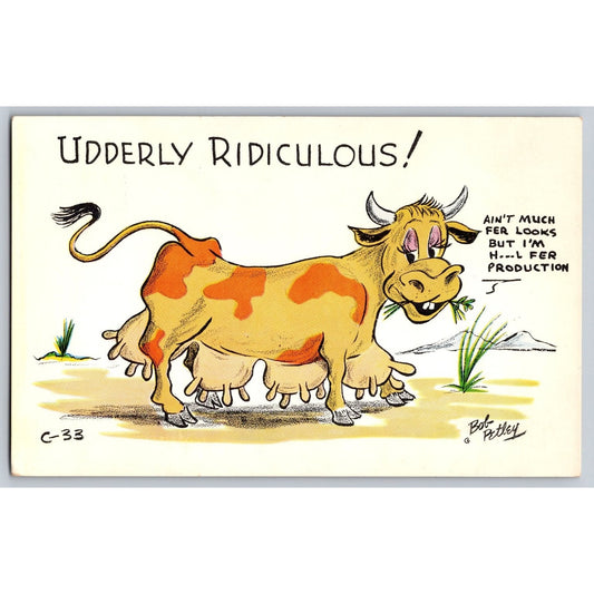 Comic Postcard Humorous Cartoon Bob Petley Cow Udderly Ridiculous Unused
