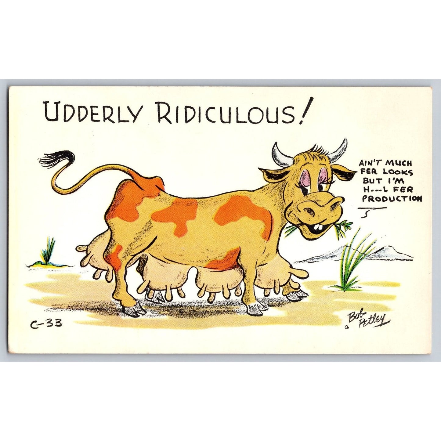 Comic Postcard Humorous Cartoon Bob Petley Cow Udderly Ridiculous Unused