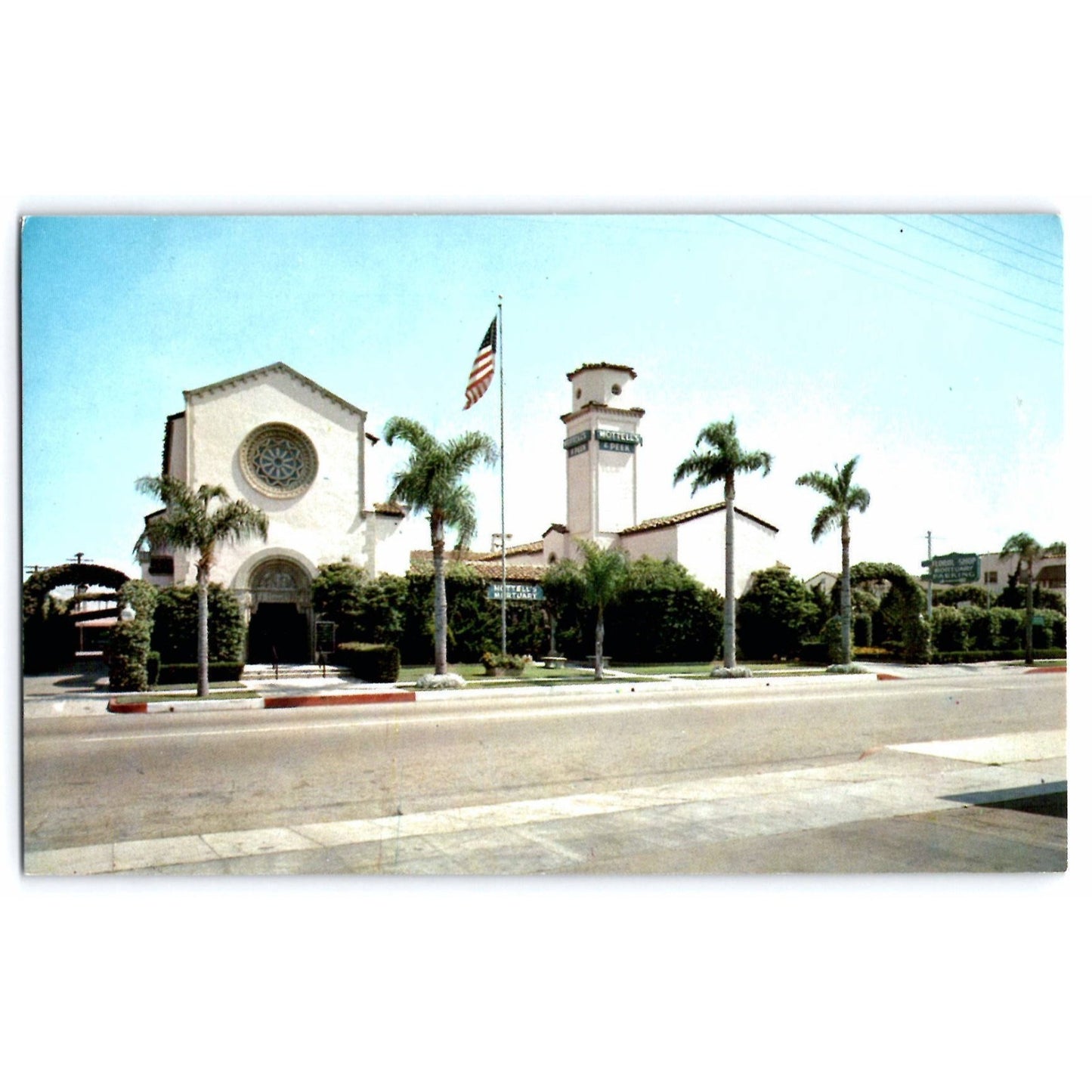 Long Beach CA California Mottell's and Peek Mortuaries Chapel Chrome Postcard
