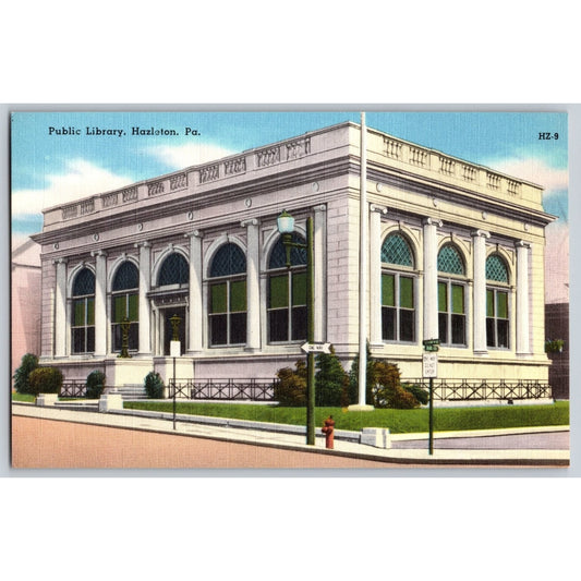Hazleton PA Pennsylvania Public Library Linen Postcard Unused