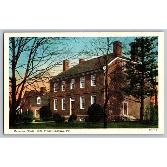 Fredericksburg VA Virginia Kenmore White Border Postcard Colonial Architecture