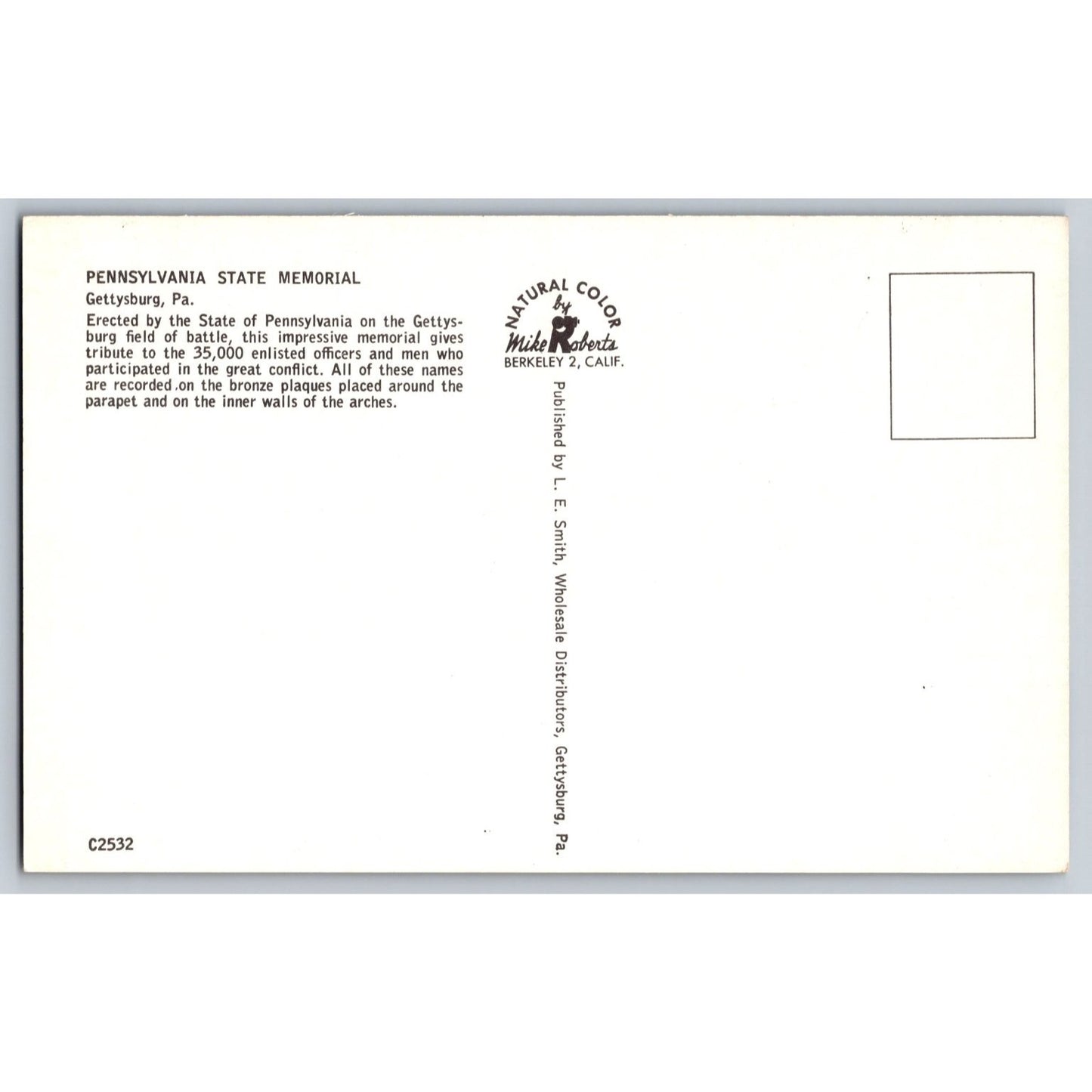 Gettysburg PA Pennsylvania State Memorial Chrome Postcard Mike Roberts