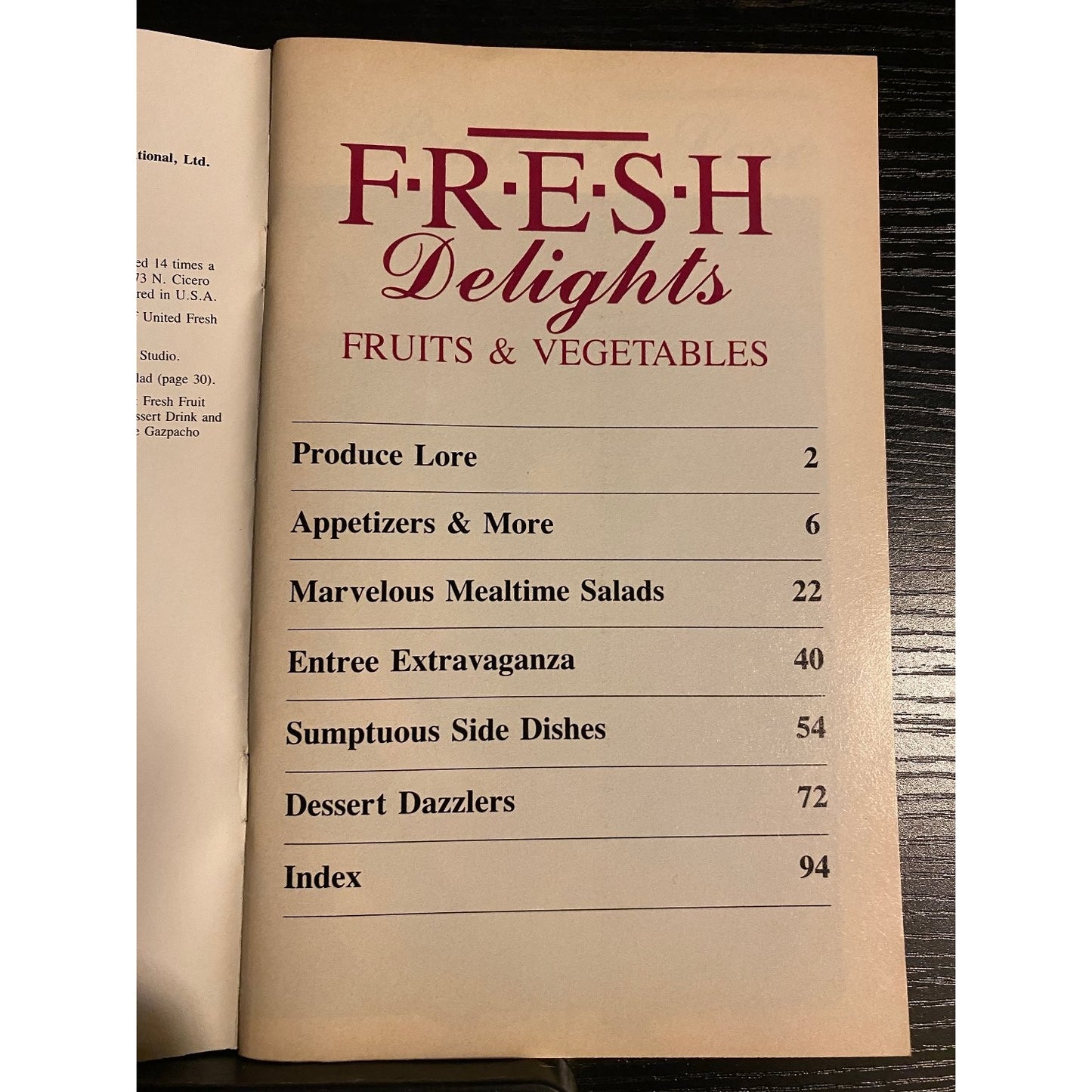 Favorite Recipes Cookbook Booklet July 1990 22 Fresh Delights Fruit & Vegetable