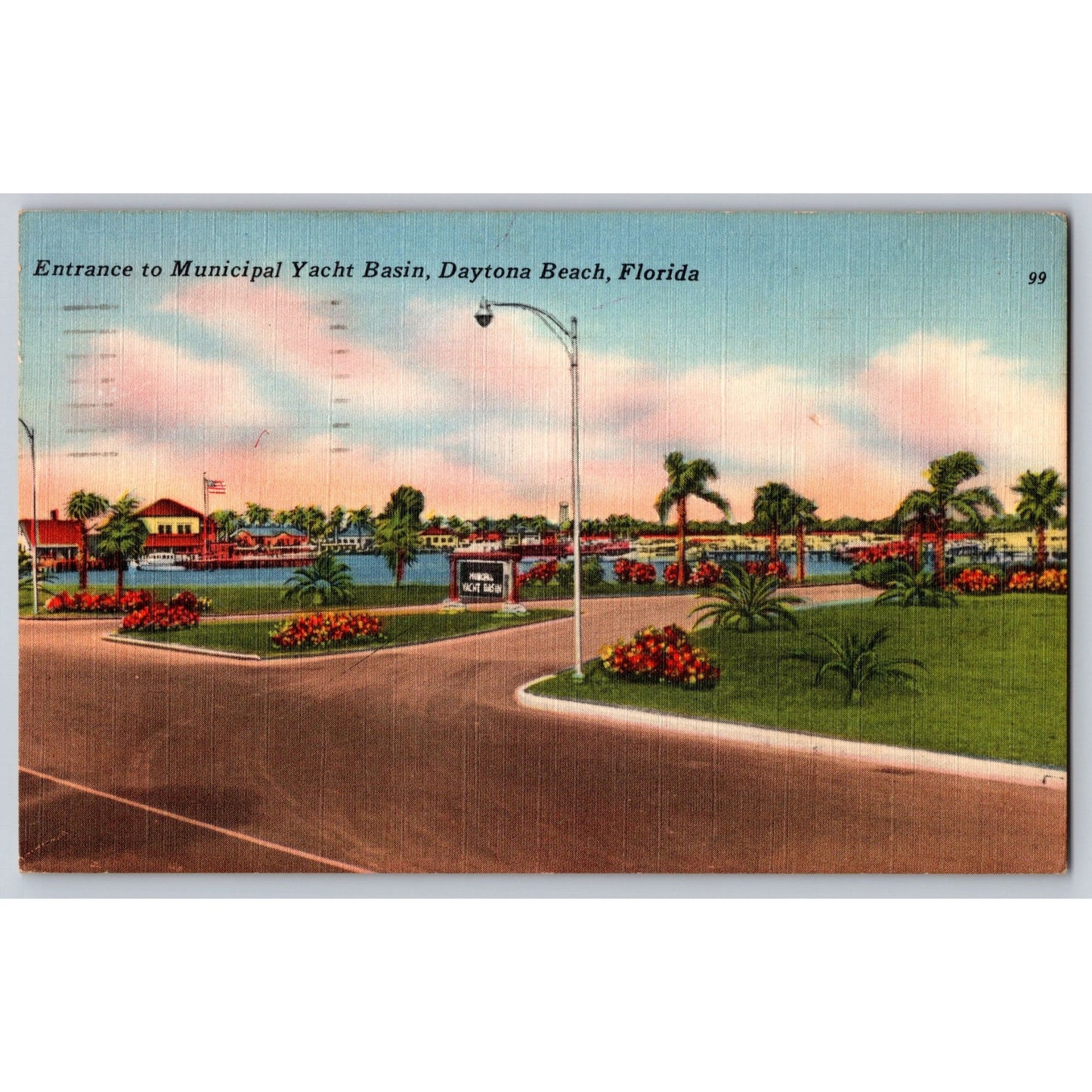 Daytona Beach FL Florida Postcard Entrance Municipal Yacht Basin 1959 Postcard