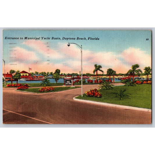 Daytona Beach FL Florida Postcard Entrance Municipal Yacht Basin 1959 Postcard
