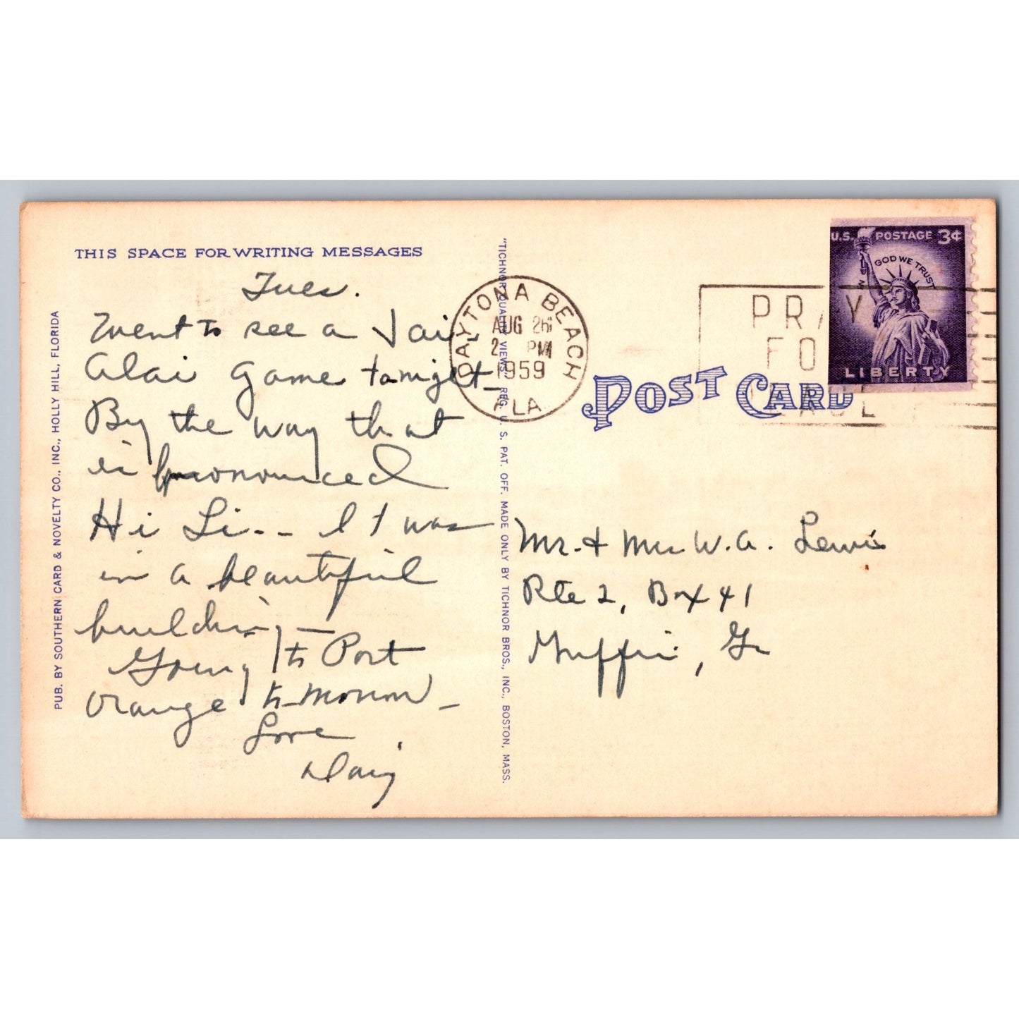 Daytona Beach FL Florida Postcard Entrance Municipal Yacht Basin 1959 Postcard
