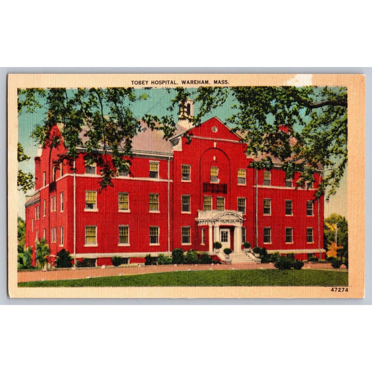 Wareham MA Massachusetts Tobey Hospital White Border Postcard Unused