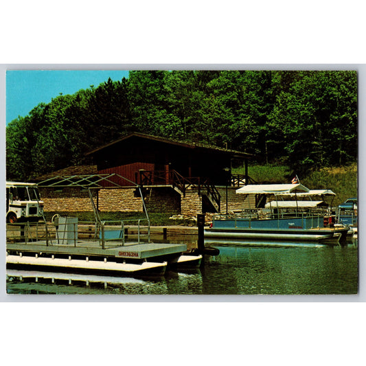 Glouster OH Ohio Burr Oak Lake Marina Boating Destination Chrome Postcard Unused