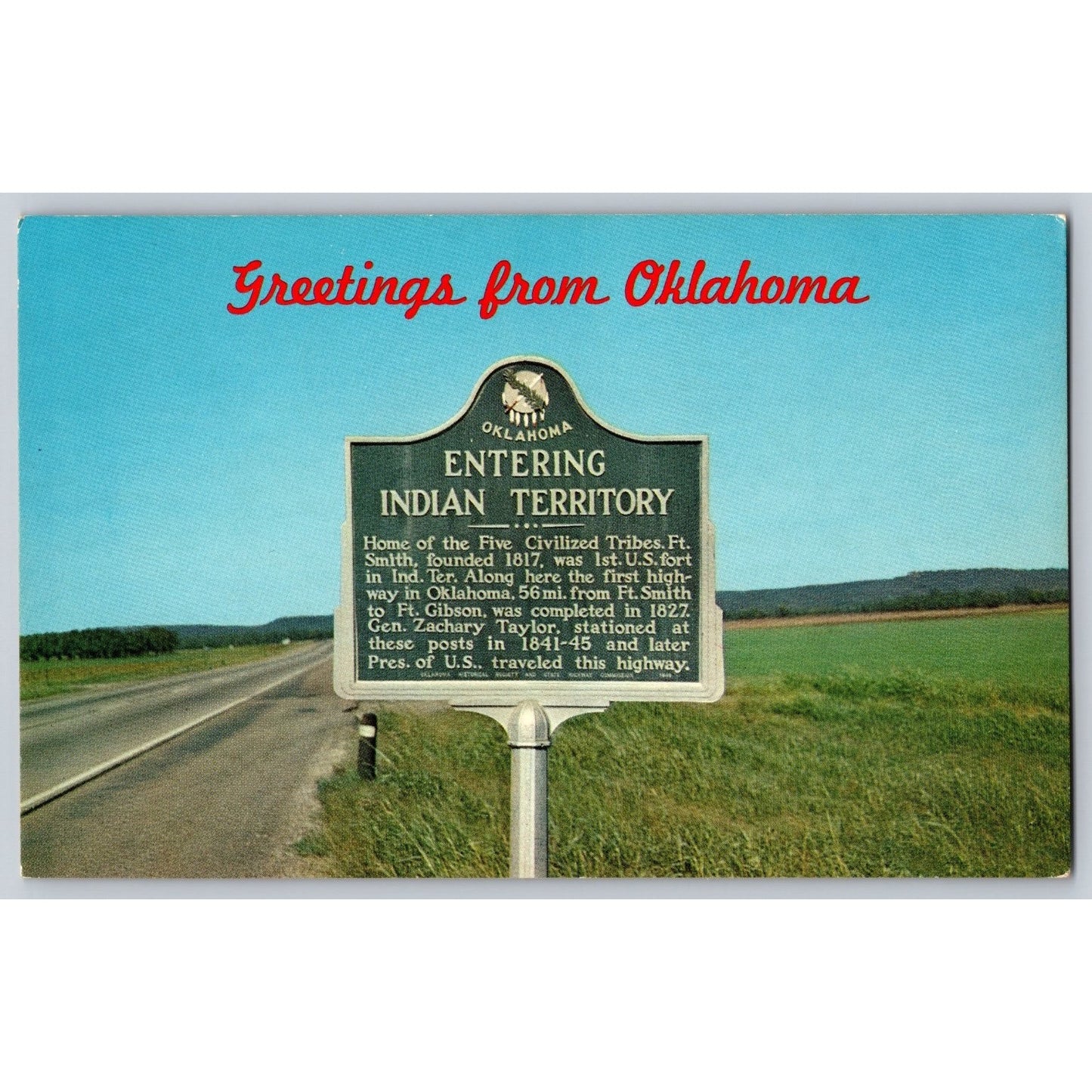 Greetings From Oklahoma OK Entering Indian Territory Chrome Postcard