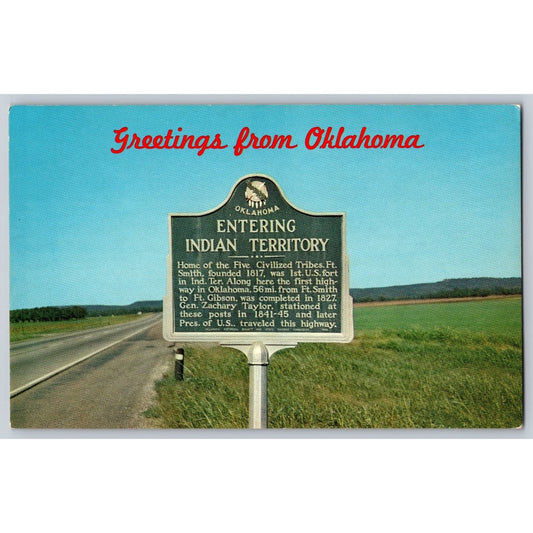 Greetings From Oklahoma OK Entering Indian Territory Chrome Postcard