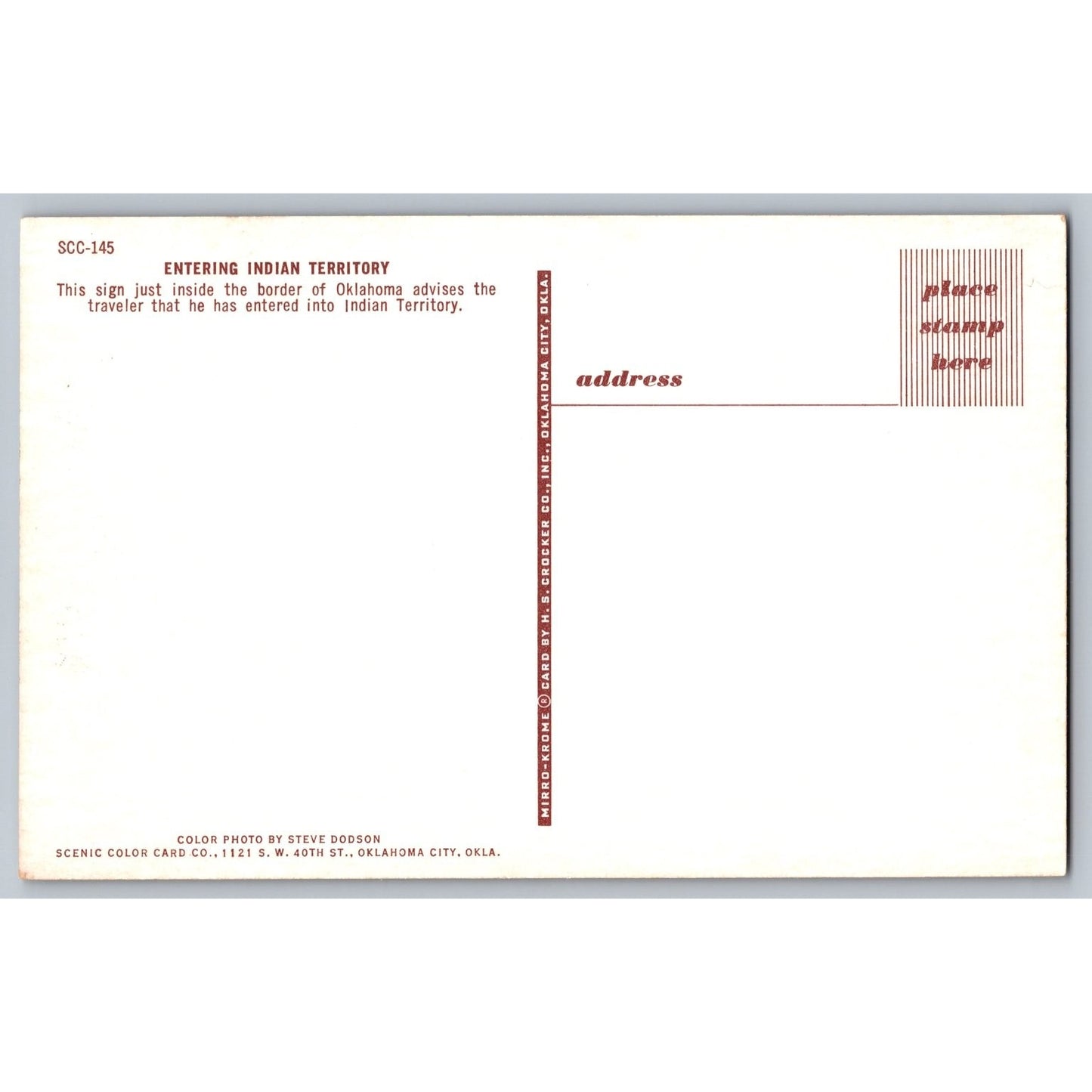 Greetings From Oklahoma OK Entering Indian Territory Chrome Postcard