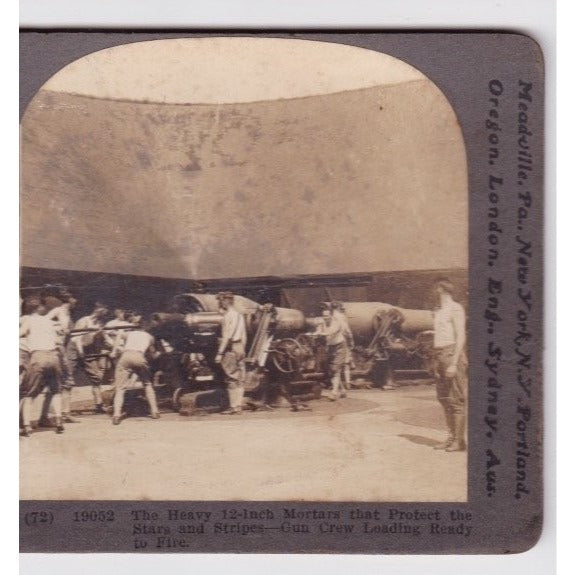 Heavy 12-Inch Mortars Gun Crew Loading Stereoview Keystone View Co.