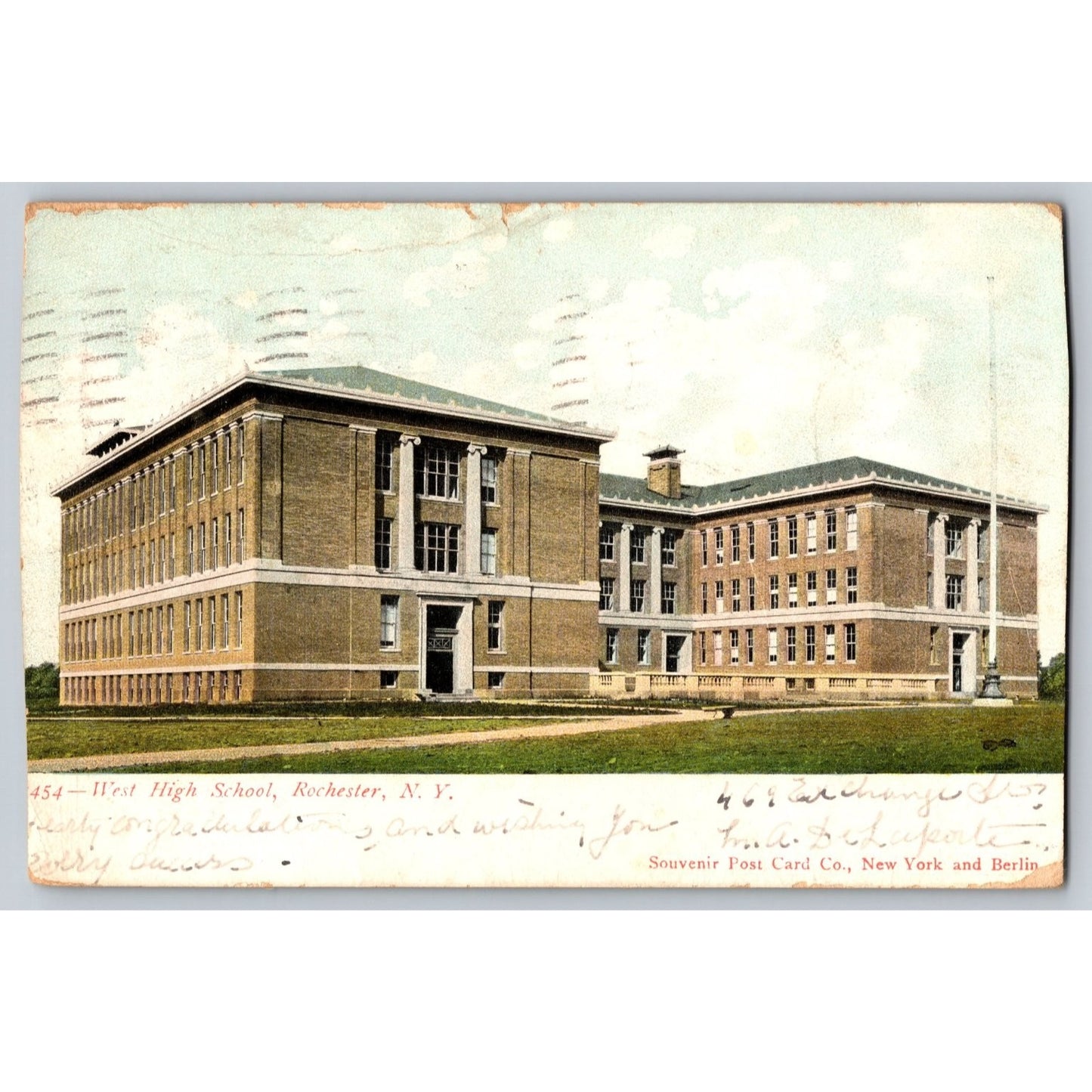Rochester NY New York West High School 1906 Undivided Back Postcard Used