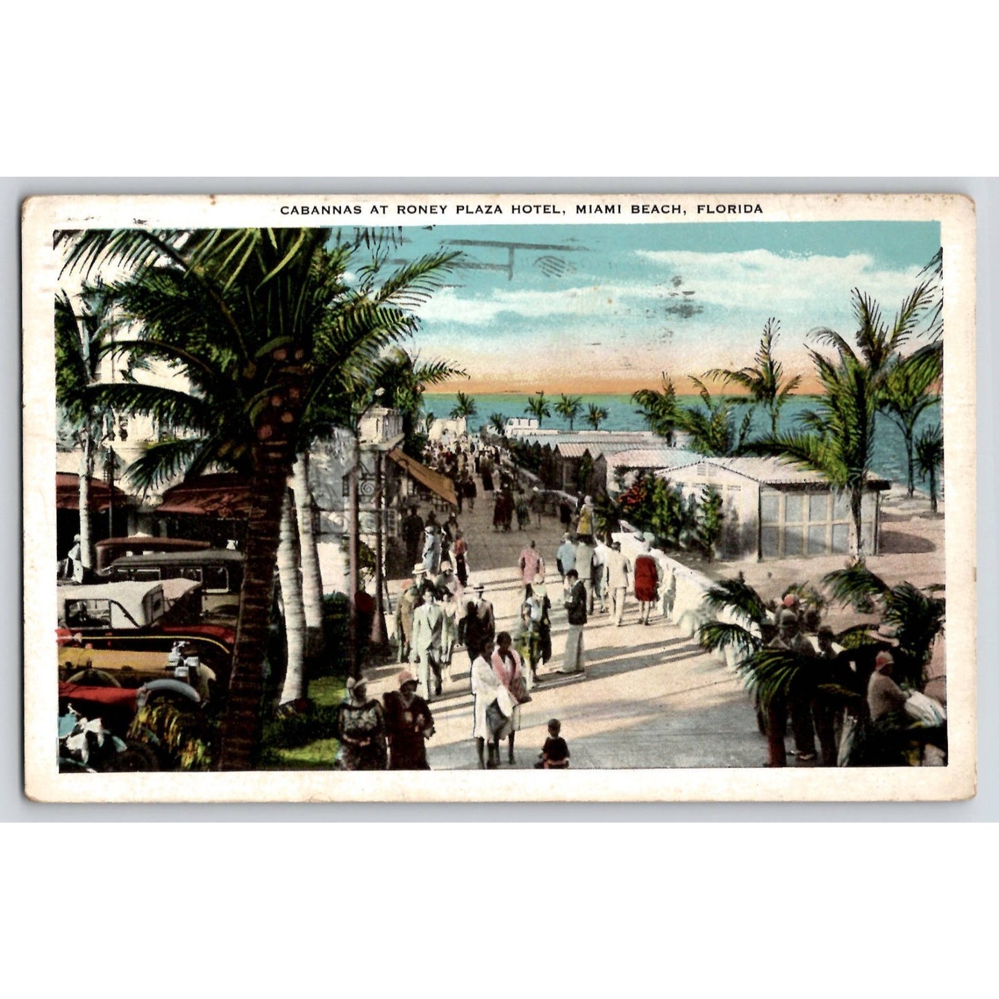 Postcard FL Florida Miami Beach Roney Plaza Hotel Cabannas White Border Used
