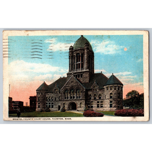 Taunton MA Massachusetts Bristol County Court House 1922 White Border Postcard
