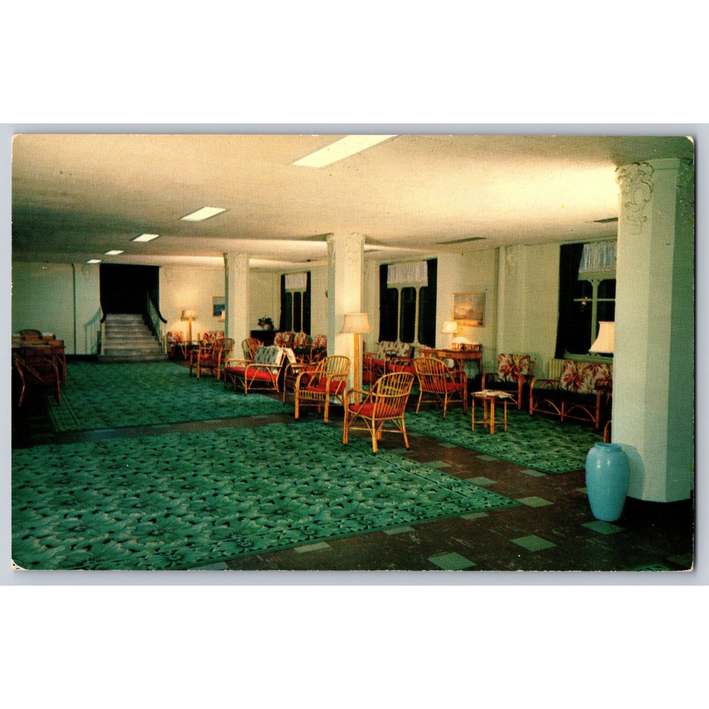 Ocean City NJ New Jersey Flanders Hotel Lobby 1950s Chrome Postcard Ralph Sole