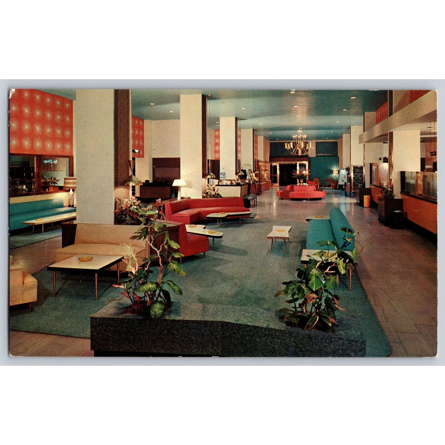 Los Angeles CA California Alexandria Hotel Lobby MCM Chrome Postcard Unused