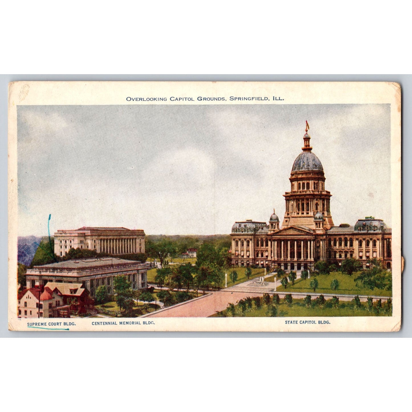 Springfield IL Illinois Capitol Building Grounds Supreme Court Memorial Postcard