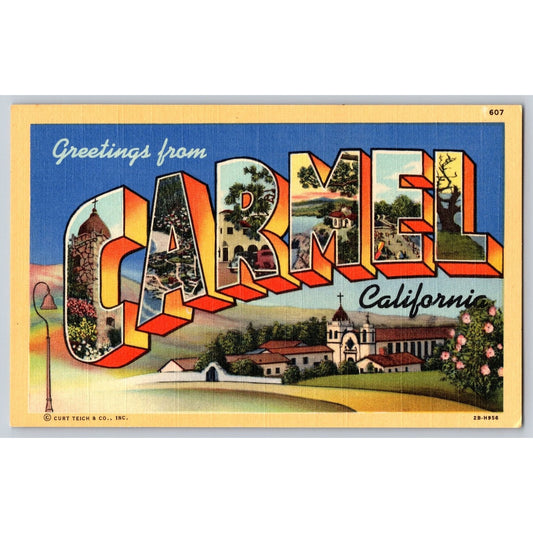 Carmel CA California Large Letter Greetings from Linen Postcard Curt Teich