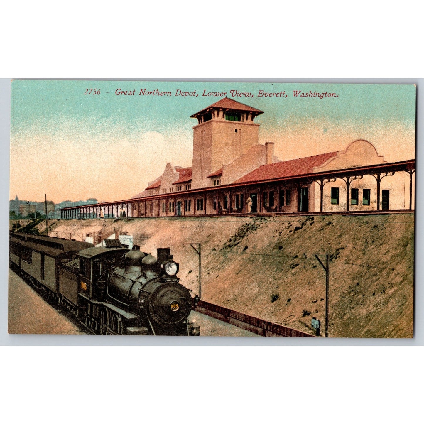Everett WA Washington Great Northern Depot Train Station Divided Back Postcard
