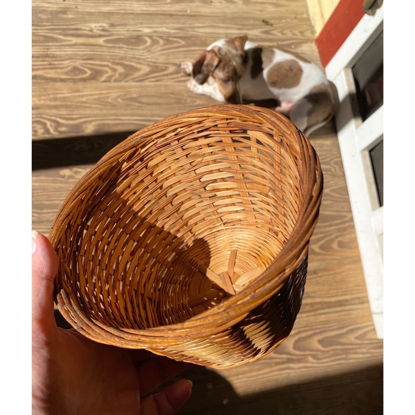 Small Handwoven Rattan Basket Cover Pot For Plants, Storage Or Decor 4.25" Tall X 6.75" Diameter