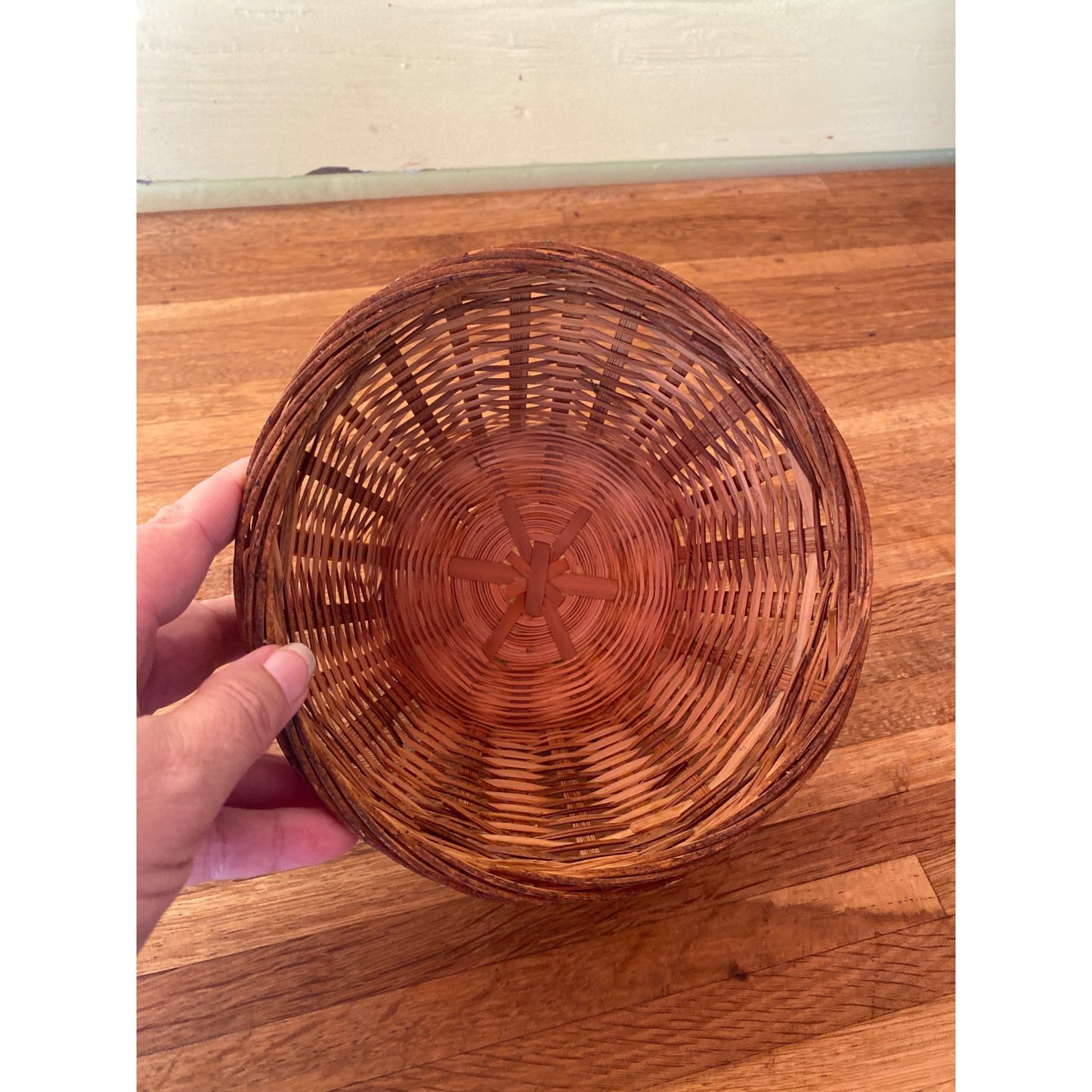 Small Handwoven Rattan Basket Cover Pot For Plants, Storage Or Decor 4.25" Tall X 6.75" Diameter