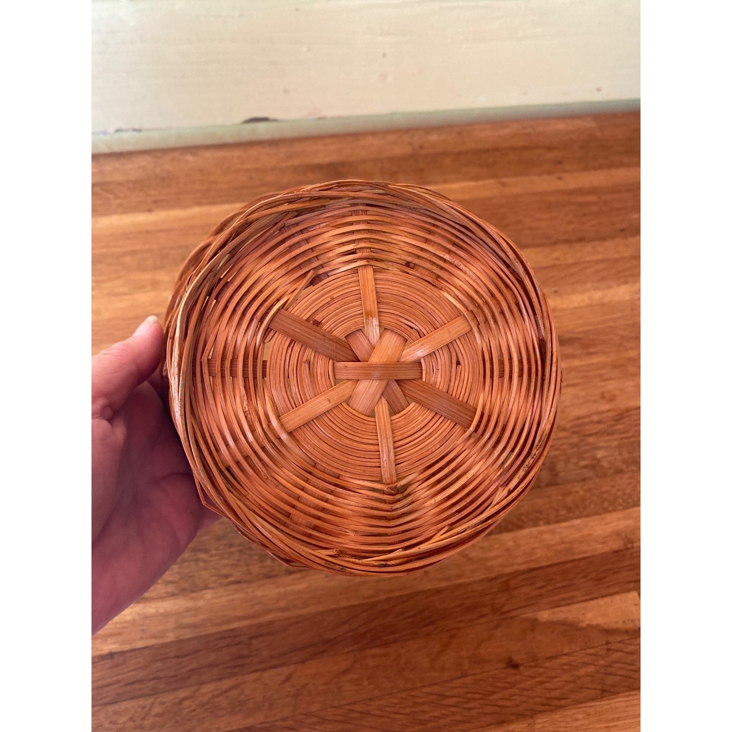 Small Handwoven Rattan Basket Cover Pot For Plants, Storage Or Decor 4.25" Tall X 6.75" Diameter
