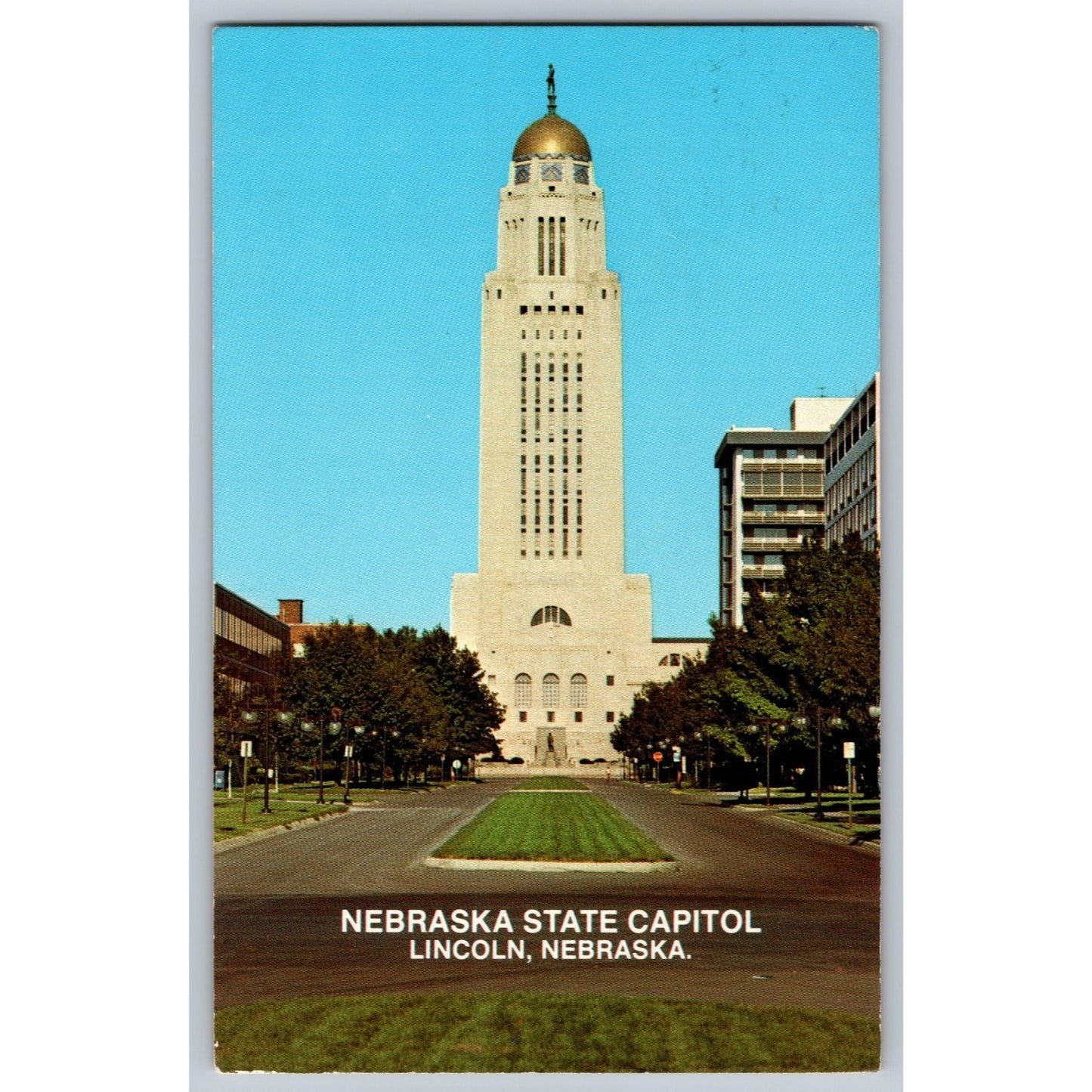 Lincoln NE Nebraska State Capitol Chrome Postcard 1980s Crazy Horse Stamp