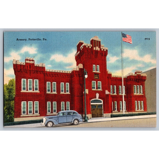 Pottsville PA Pennsylvania Armory Linen Postcard Unused