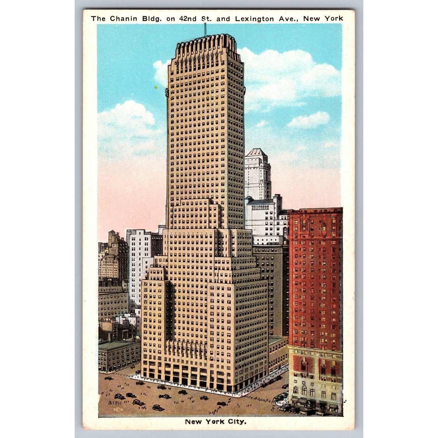 New York City NY Chanin Building 42nd St Lexington White Border Postcard Unused