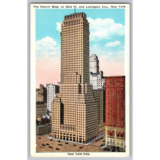 New York City NY Chanin Building 42nd St Lexington White Border Postcard Unused