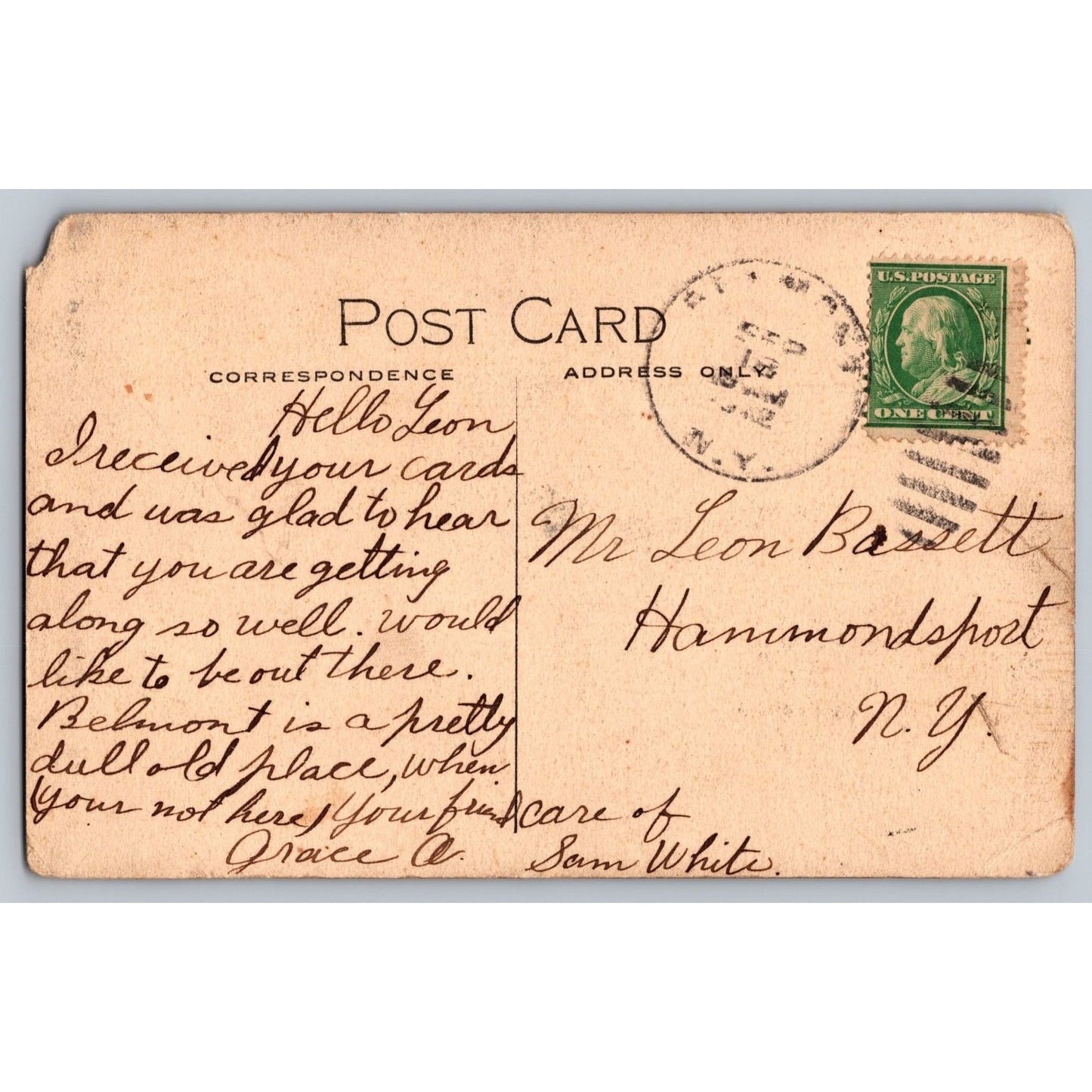 Belmont NY New York The Circle Cannon and Gazebo Divided Back Postcard Used